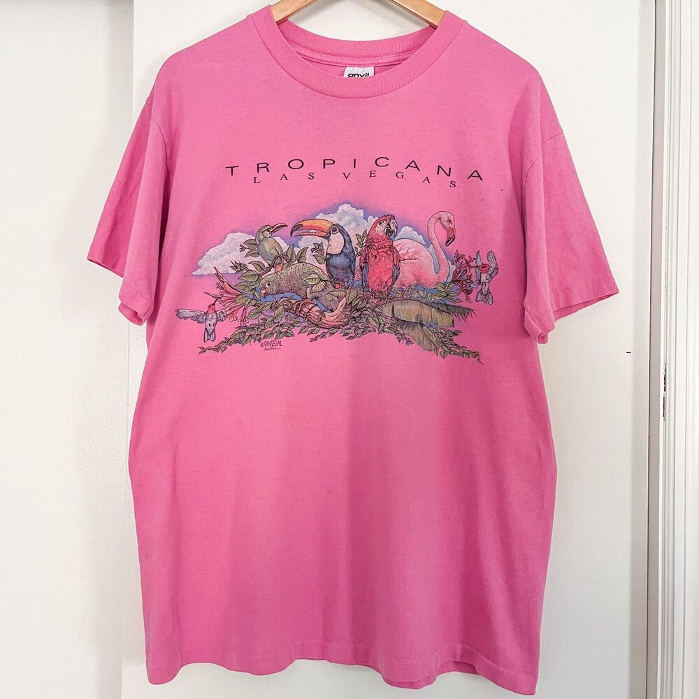 Vintage 90s Tropicana Las Vegas Tropical Bird Pink T-Shirt